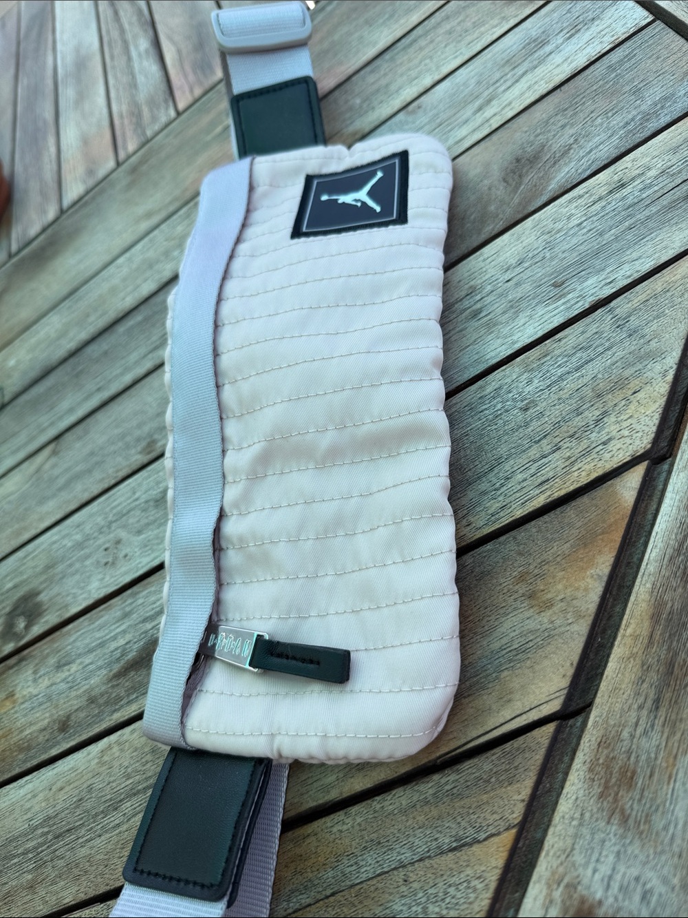 Jordan Quilted Crossbody Belt Bag in Pale Pink with Black Trim